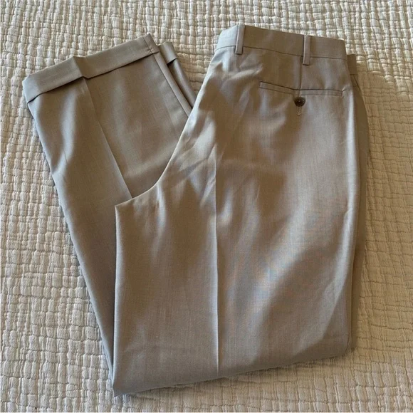 Vintage Ralph Lauren Light Gray Pleated and Cuffed Trousers 90s Minimalist 36” - Picture 3 of 10